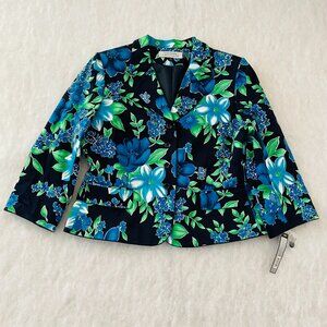 NWT Tahari Arthur S. Levine Womens Blue Vibrant Floral Blazer Sz 14